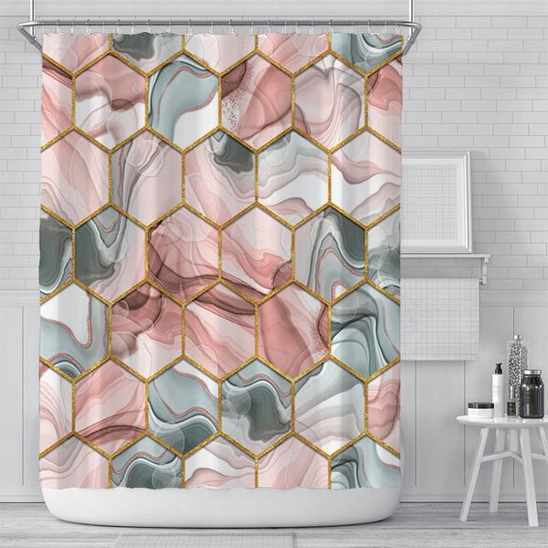 

simplicity geometric marble shower curtains pink white black check pattern bathroom curtain waterproof home decor bath screen