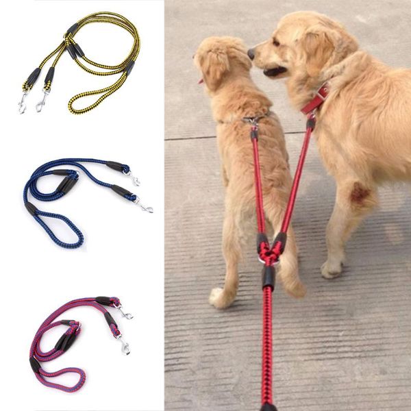 

double head pet leash multiple coupler adjustable dog cat safety traction rope strong nylon lead splitter collars & leashes