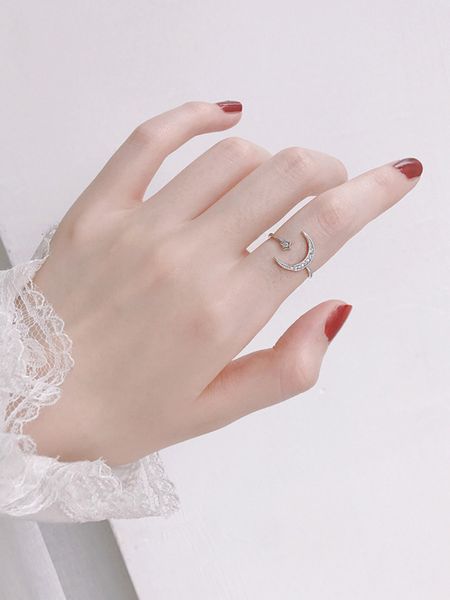 

collection 35s925 silver moon star ring for women, Black