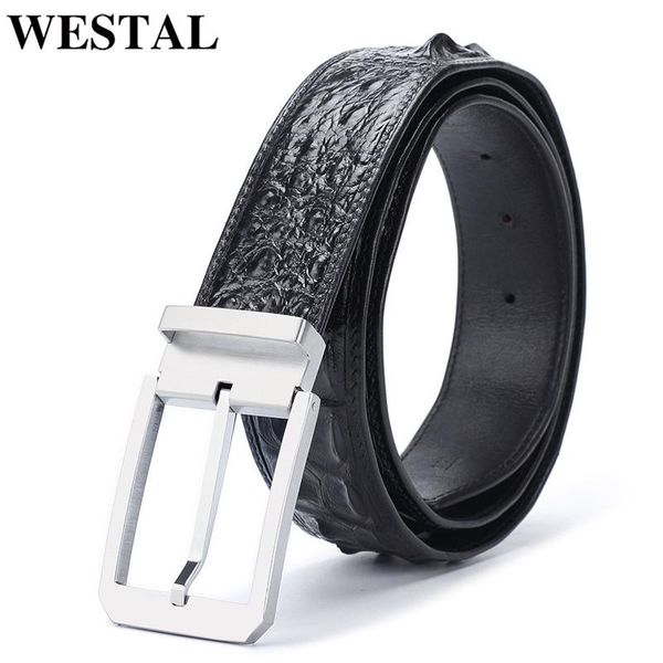 

belts westal alligator leather men belt for jeans work business strap high-quality metal pin buckle, Black;brown