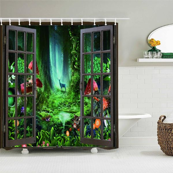 

shower curtains beautiful natural landscape 3d printing forest waterfall curtain waterproof bathroom decoration home furnishing
