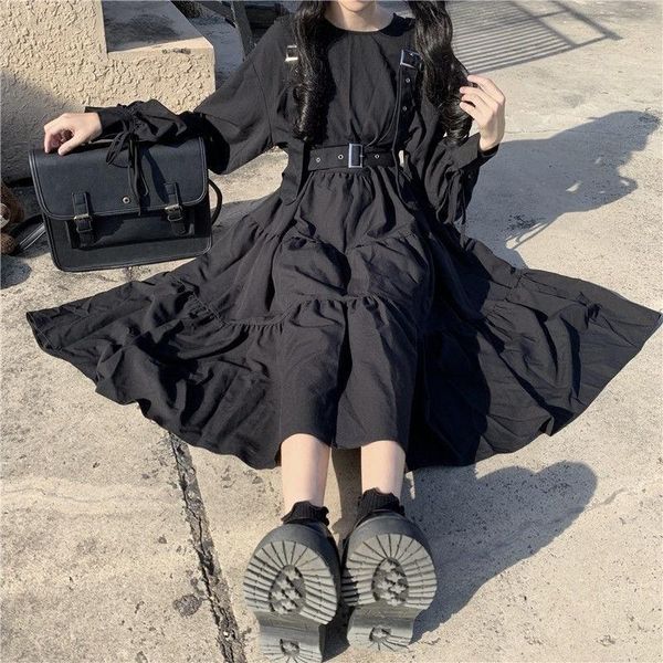 

casual dresses gothic style dress women harajuku lolita kawaii punk cute long sleeve black midi 2021 emo mall goth, Black;gray