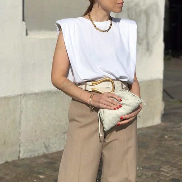 

women's t-shirt office lady summer simple loose design woman tshirts o neck solid sleeveless tee 2021 soft elastic women fashion clothi, White