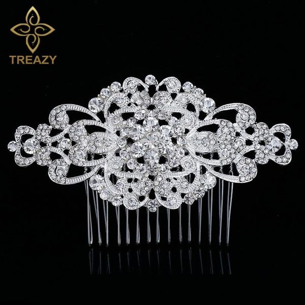 

hair clips & barrettes treazy european design floral wedding accessories crystal bridal combs jewelry selling veil, Golden;silver