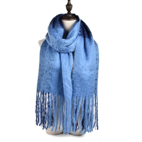 

hats, scarves & gloves sets autumn and winter rose flower print ladies scarf long thick shawl female gradient package tassel head scarf., Blue;gray