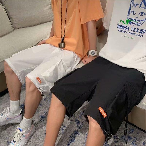 

men's shorts hong kong style overalls summer wear loose straight-leg pants korean fashion trendy brand japanese five-point, White;black