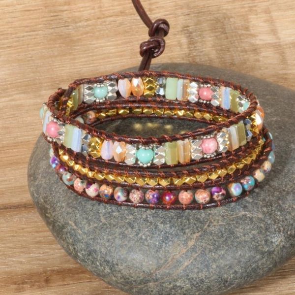 

colored emperor stone handmade love accessories braided bracelet adjustable leather jewelry, Golden;silver