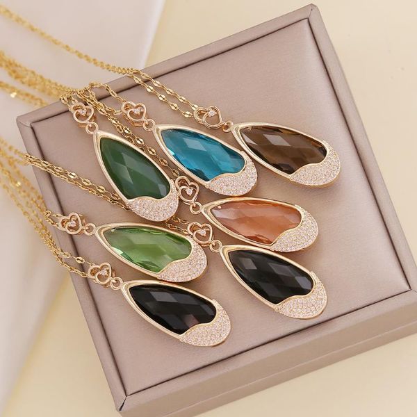 

pendant necklaces products crystal rhinestone zircon water drop necklace for women fashion design sense jewelry, Silver