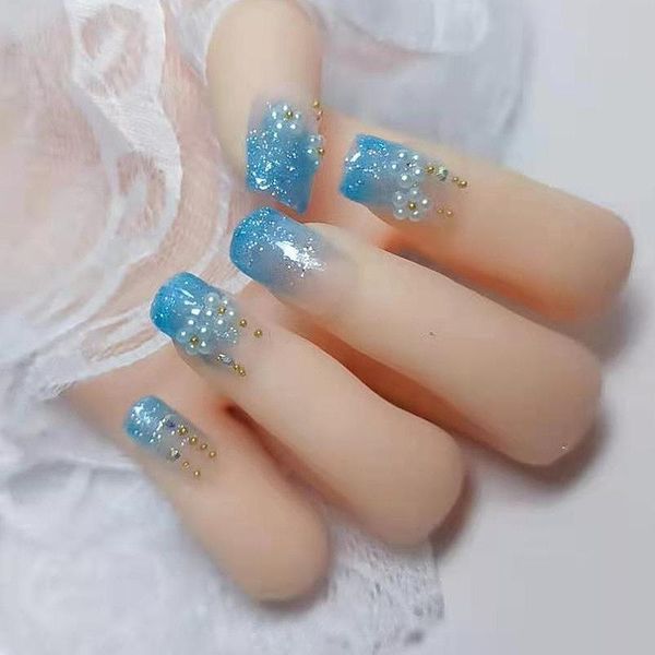

24pcs fashion manicure patch false nails save time wearable nail with glue art decorations, Silver;gold