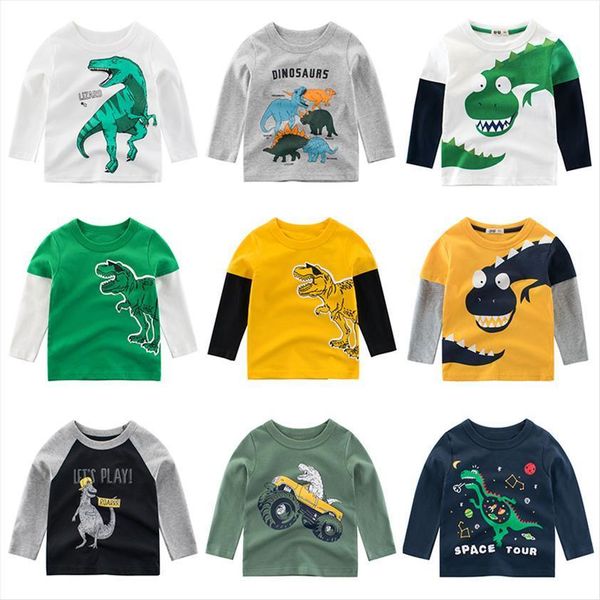 

kids clothing t shirts print girls boys cotton children dinosaur shirt baby toddler cartoon full long sleeves clothes, Blue