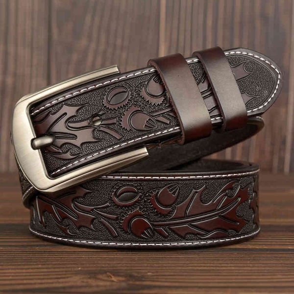 

belts carved craft men's real cowhide fashion personalized embossed jeans leisure, Black;brown
