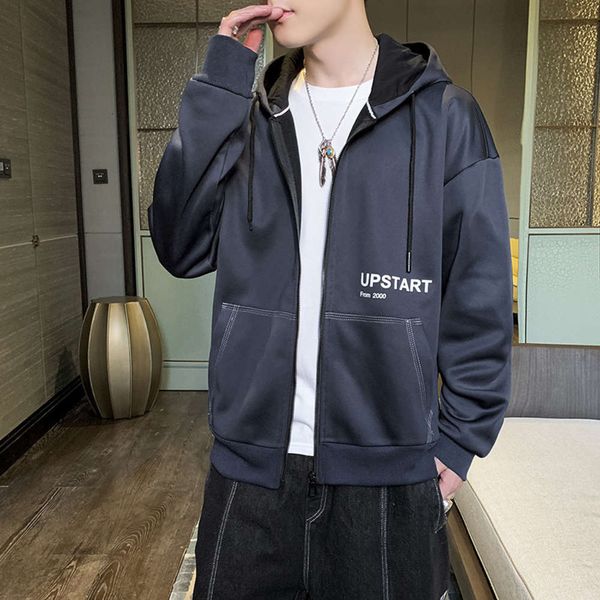 

sweater cardigan hooded youth autumn trend coat fashion casual single, Black