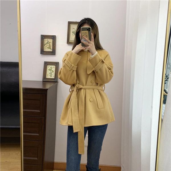 

women's wool & blends end of year welfare show thin temperament double sided australian woolen coat female winter 2101201, Black