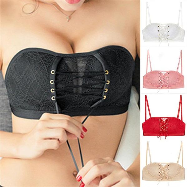 

bras women invisible front closure push up bra underwear lingerie for female brassiere backless strapless seamless bralette, Red;black