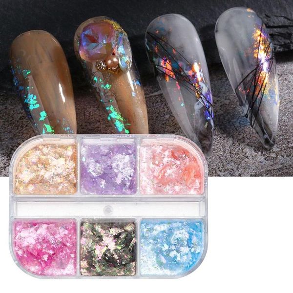 

nail glitter 6 color/set paillette set winter opal fire powder flakes reflective sparkling design sequins, Silver;gold