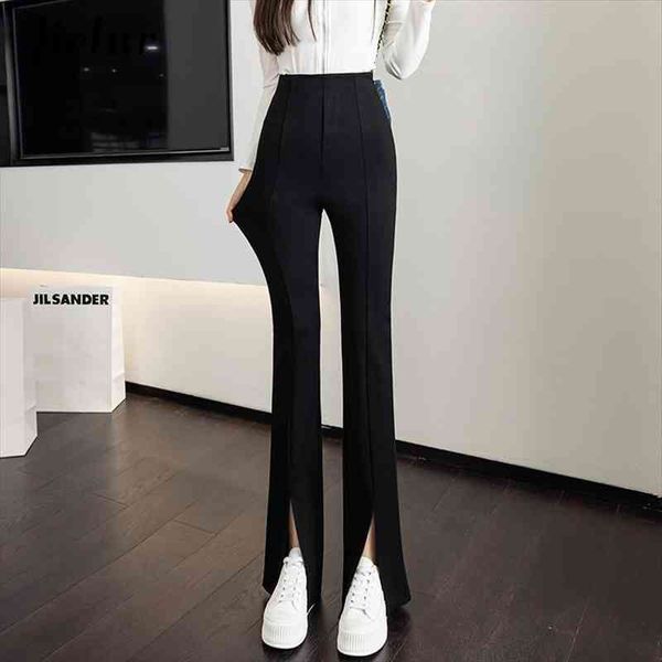 

split zipper buttons trousers women capris korean fashion casual office black flare pants female high waist long s-xl, Black;white