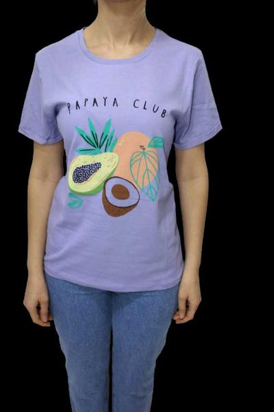 

women's t-shirt double arm papaya club printed t-short-lila, White