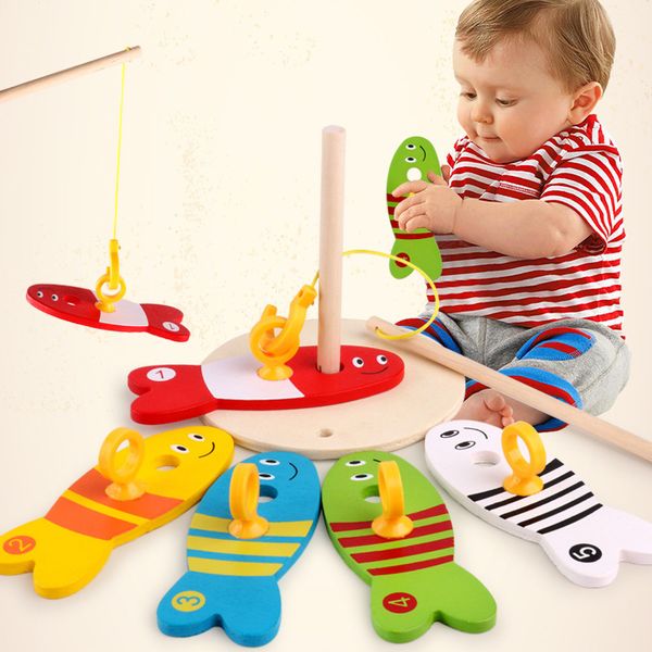 

children wooden fishing digital toys cartoon montessori wooden puzzle development sorting math bricks educational game toys