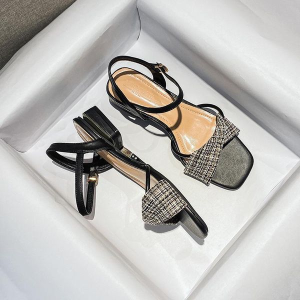 

sandals 2021 summer flat heels square toe strappy korean casual fashion designer large size 35-41 women's shoes, Black