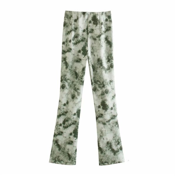 

women's pants & capris women fashion green tie-dye print za flare female casual side zippers high waist summer long qjql, Black;white