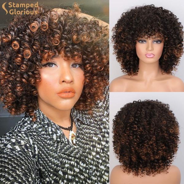 

synthetic wigs stamped glorious short afro kinky curly wig for women black brown blonde pink natural high temperature hair