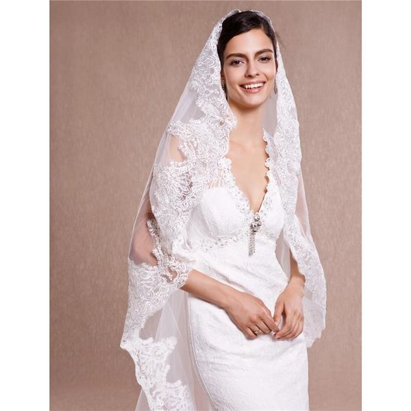 

bridal veils lan ting bride one-tier lace applique edge wedding veil cathedral 53 sequin appliques tulle, Black
