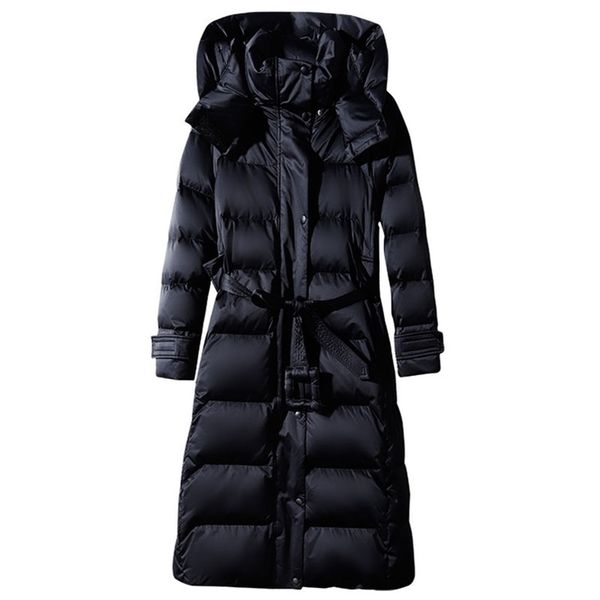 

women's long lace-up hooded down jacket zipper puffer black red dark blue plus size 4xl10xl coat 210927