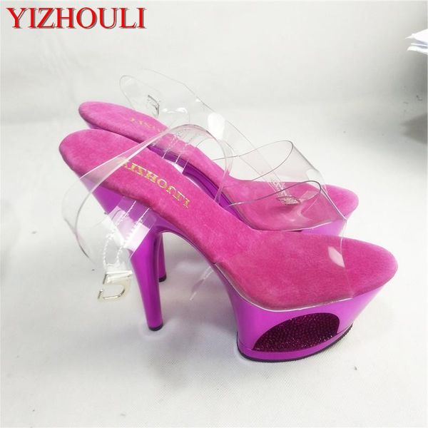 

17cm super high heels, performance crystal ladies stage fashion show sandals, hollow-out waterproof platform sandals, Black