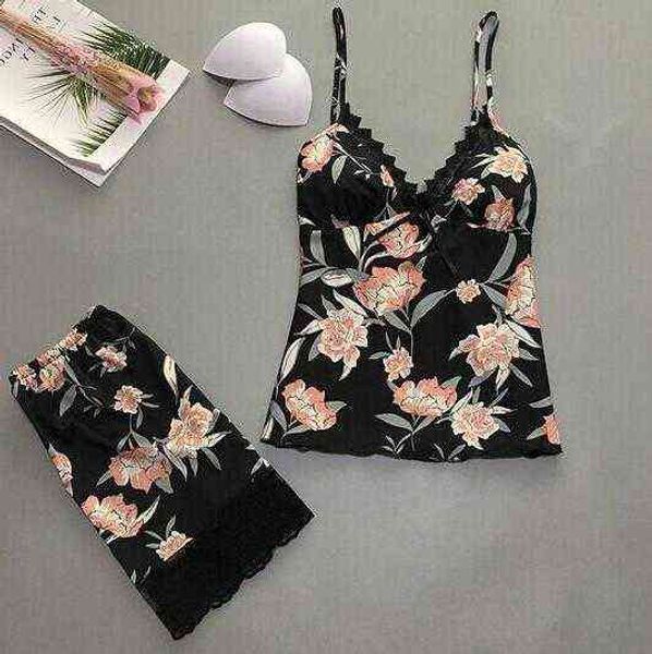 

imitation silk pajama set products tempt lace underwear 211203, Black;white
