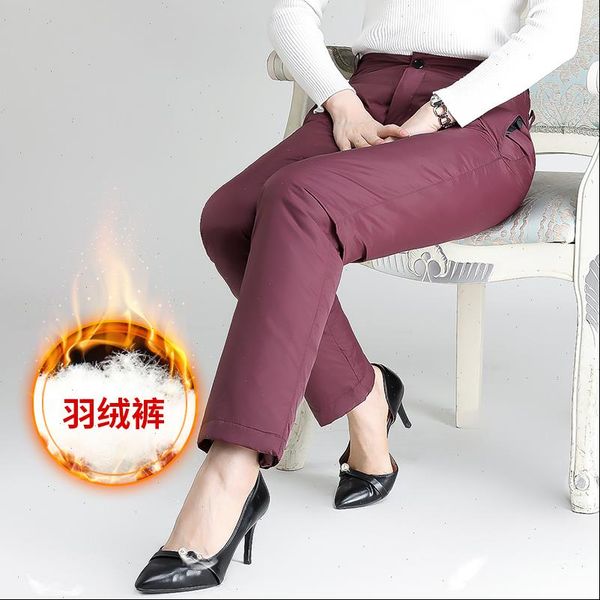 

winter middle aged and elderly women capri down cotton trousers large size thicken warm straight leg 5xl k951, Black;white