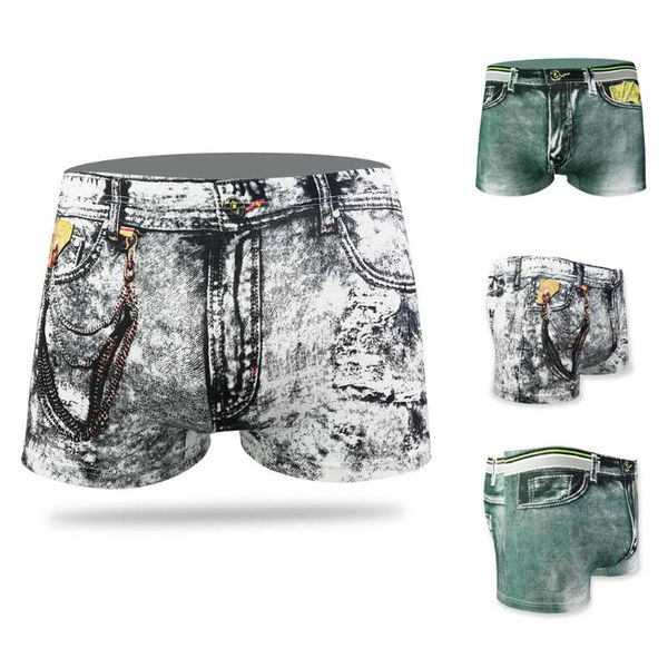 

underpants men's denim shorts 3d printed boxer underwear men dollar pocket panties cotton soft comfortable cueca masculina, Black;white