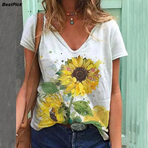 

women tshirts butterfly sunflower print t shirt lady cotton lycra short sleeve summer aesthetic shirts plus size tee women's t-shirt, White