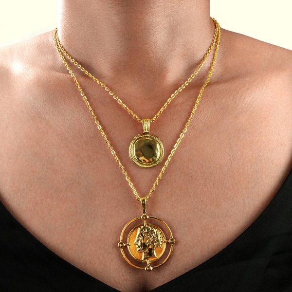 

pendant necklaces simple alloy human head necklace fashion multi-layer collar chain, Silver