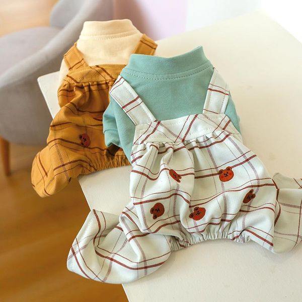 

dog apparel cat costume warm bear bloomers four-legged clothes plaid jumpsuit pet suspenders small medium