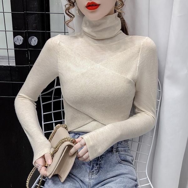 

women's sweaters vintage korean sweater women autumn winter turtleneck long sleeve wrap pullover knitted pull femme bottoming shirt, White;black