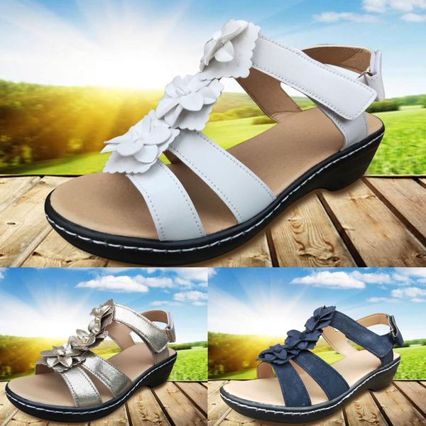 

sandals women's fashion casual summer hollow wedge fish mouth flower retro comfortable female slippers plus size #40, Black