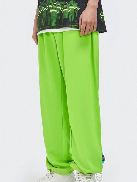 

men neon green drawstring waist sweatpants a5ha#, Black