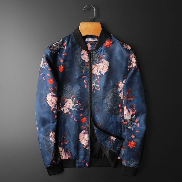 

men's jackets pink and red dahlia patterned polyester bomber jacket with zipper closure fashion vintage luxury plus size men m-5xl, Black;brown