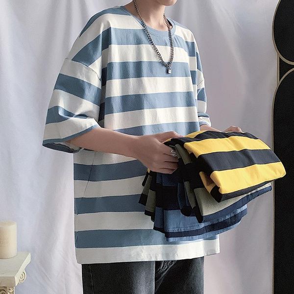 

men's t-shirts harajuku summer striped tshirts for men korean casual loose tees 2021 couple man short sleeve t shirt, White;black
