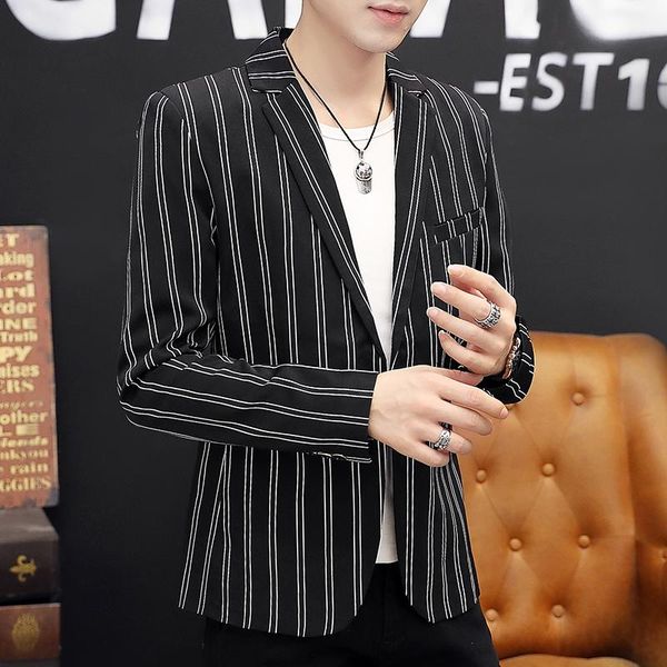 

men's suits & blazers dyb&zacq autumn suit men thin style trend handsome coat 2021 slim youth stripe casual jacket with a button m-3xl, White;black