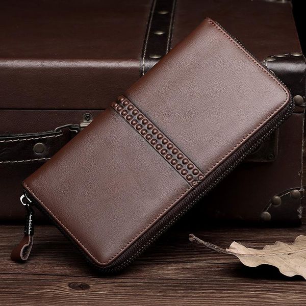 

wallets luensro vintage purse men genuine leather holder business wallet zipper clutch long, Red;black