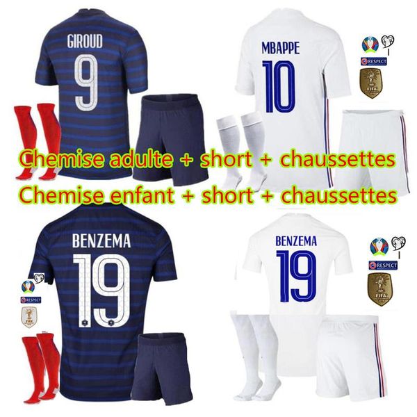 

men's t-shirts benzema 19 2021 france home t shirt mbappe varane griezmann thauvin kante pogba 20 21 francees child shirts, White;black