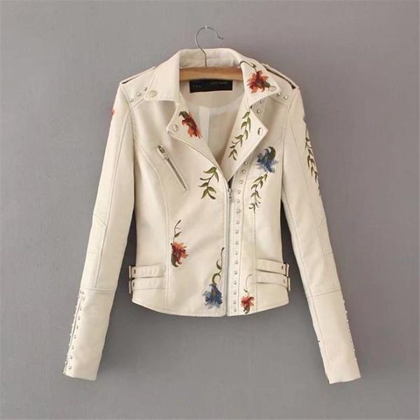 

women's leather & faux pu embroidery motorcycle outerwear slim veste manteau spring oversized jackets female autumn coat waistcoat, Black