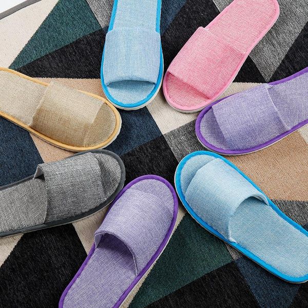 

pairs simple slippers men women el travel spa portable folding house disposable home guest indoor big size, Black