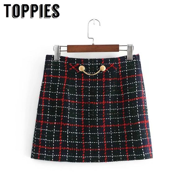 

ies new women plaid skirt chain mini skirts women spring skirt 210412, Black