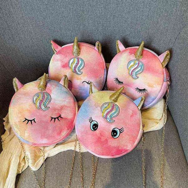 

children's cartoon unicorn rainbow bright pink one-shoulder messenger bag fashion kids korean chirstmas lovely crossbody pack purse gif, White