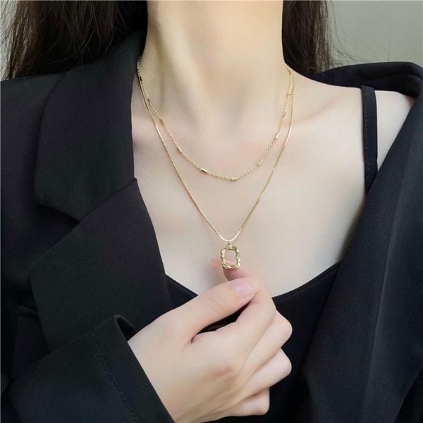 

pendant necklaces double women's necklace simple geometric hollow metal retro clavicle chains exquisite punk choker jewelry, Silver