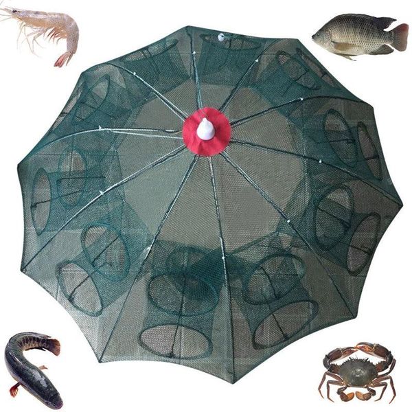 

fishing accessories 6-20holes automatic folding net shrimp cage nylon foldable crab fish trap cast network pesca 7