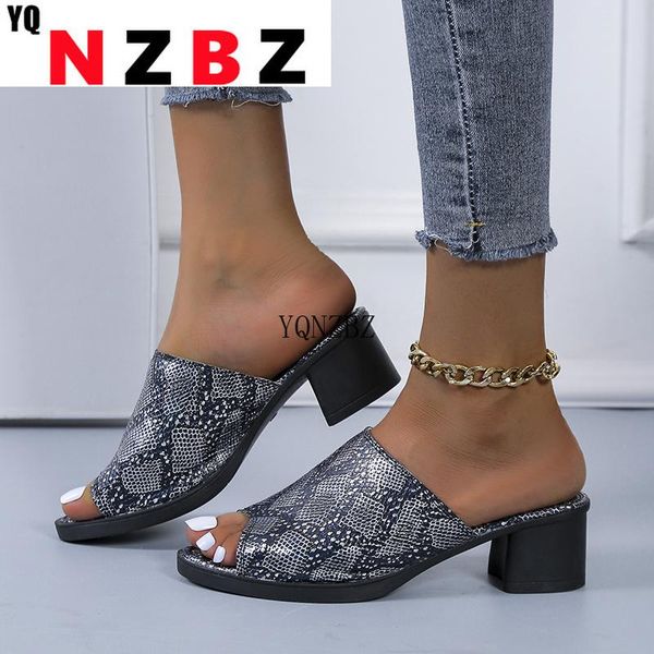 

slippers women peep toe high heels summer shoes wear square heel fashion ladies thick, Black