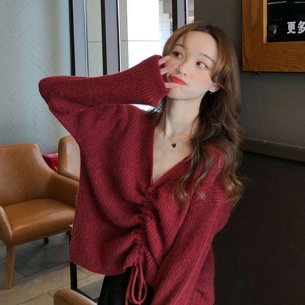 

women's sweaters sweatersgentle wind wear v-neck pullover autumn winter korean net red elegant long sleeve t-shirt female mov3, White;black